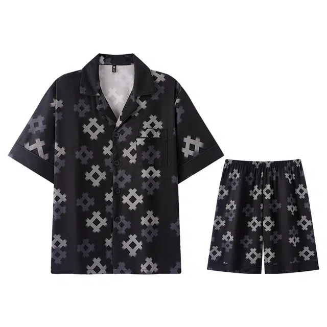 向薇 时尚居家服短袖短裤可外穿开衫凉感夏季睡衣套装 男款