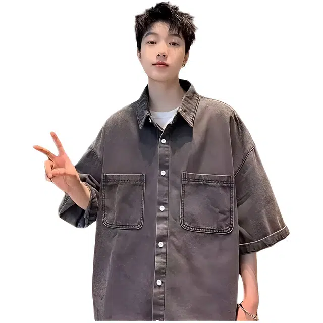 木木兔 复古美式透气时尚港风日系短袖衬衫 男款