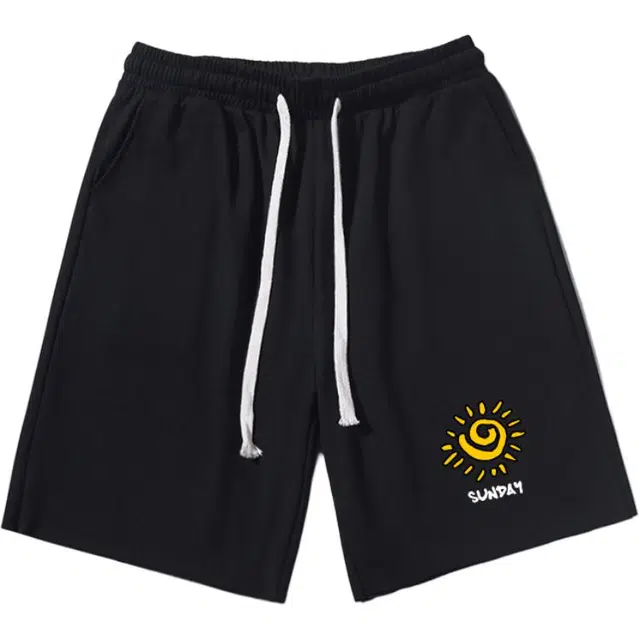 乱步 潮牌美式运动慵懒宽松卷边五分设计卡通太阳印花青少年学生休闲短裤 男女同款