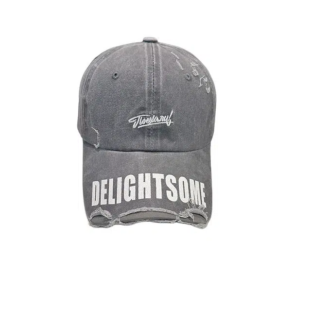 艾佳微 复古黑色宽檐棒球破洞做旧百搭显脸小时尚潮 棉 鸭舌帽 男女同款情侣款