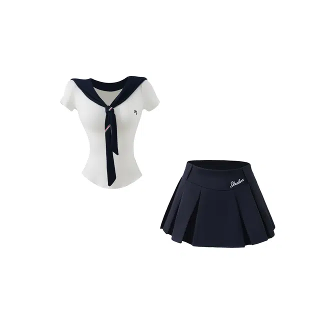 花山家的猫 辣妹学院风修身显瘦短袖上衣简约百褶裙制服 女款