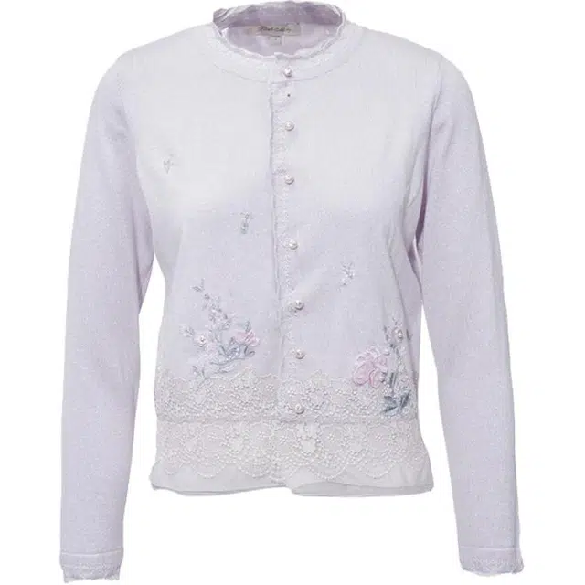 粉红玛琍 蕾丝拼接舒适通勤长袖针织衫 女款