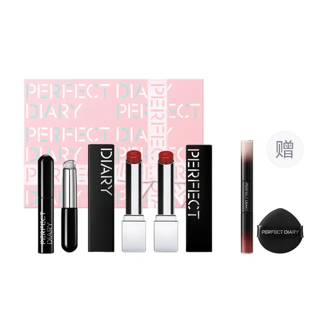 完美日记 粉漾口红礼盒 新黑管双支仿生膜滋润口红升级款唇部护理柔光唇膏彩妆套装 易上色 双支装加赠装小黑条滋润不拔干 双支装两只装