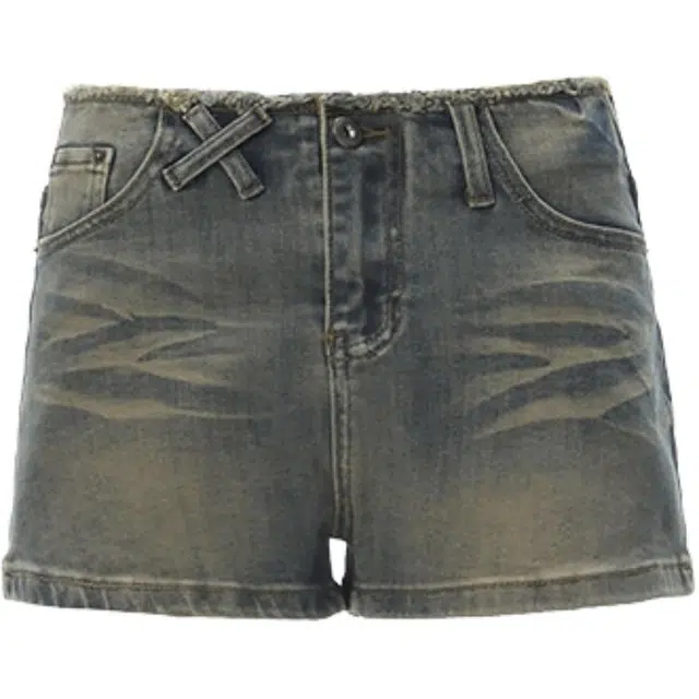 拾籍 复古时尚毛边高腰设计修身显瘦百搭显腿长牛仔短裤 女款