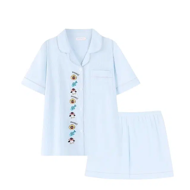 俏韵 翻领卡通企鹅舒适短袖短裤甜美家居服可外穿睡衣套装 女款