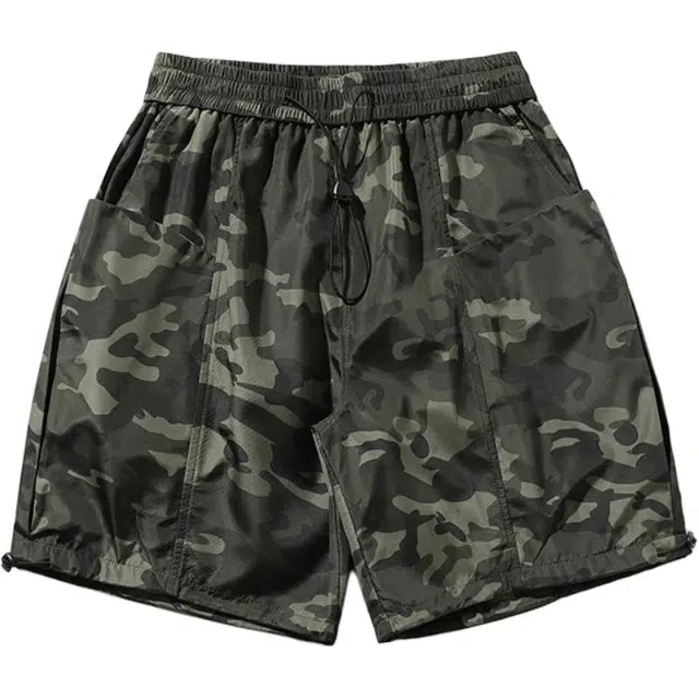 爱肯 美式迷彩设计感大口袋户外机能风五分裤中性穿搭时尚百搭宽松工装短裤 男女同款