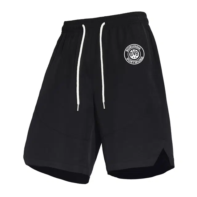 普鲁士多特蒙德 美式复古街头简约基础纯色设计字母队徽潮牌印花宽松舒适百搭时尚潮流通勤透气凉感吸湿排汗速干抽绳运动五分休闲短裤 男女同款
