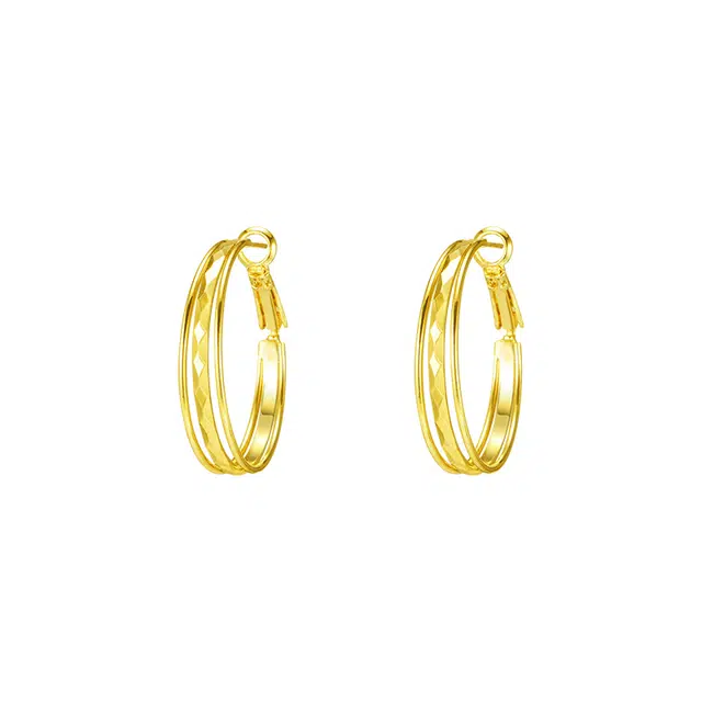 芒果饰品 小香菱格宽面三层耳圈耳扣 铜 耳环 女款