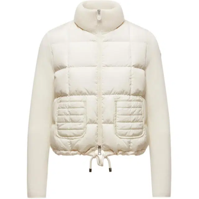 Moncler Square-Quilted Padded Wool Zip-Up Cardigan