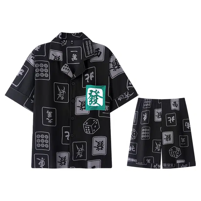 向薇 短袖开衫凉感薄款大码家居服短裤可外穿夏季睡衣套装 男款