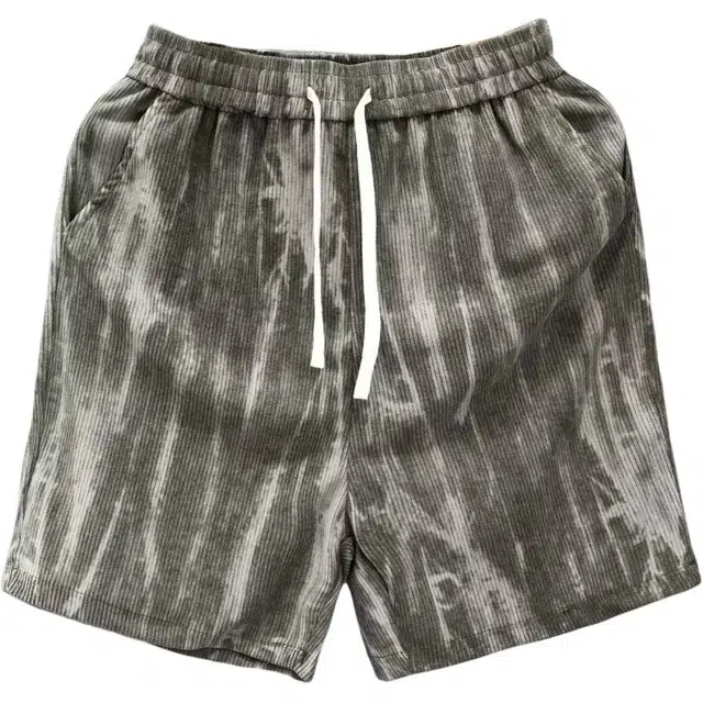 爱肯 美式国潮脏脏风系列时尚高街风泼墨撞色基础款户外宽松舒适透气垂感百搭冰丝裤通勤运动直筒系带五分休闲短裤 男女同款