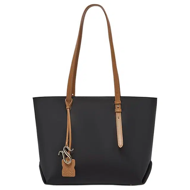 百思图 简约时尚百搭 织物 托特包单肩包 大号 女款 黑拼棕/粉色/杏拼棕