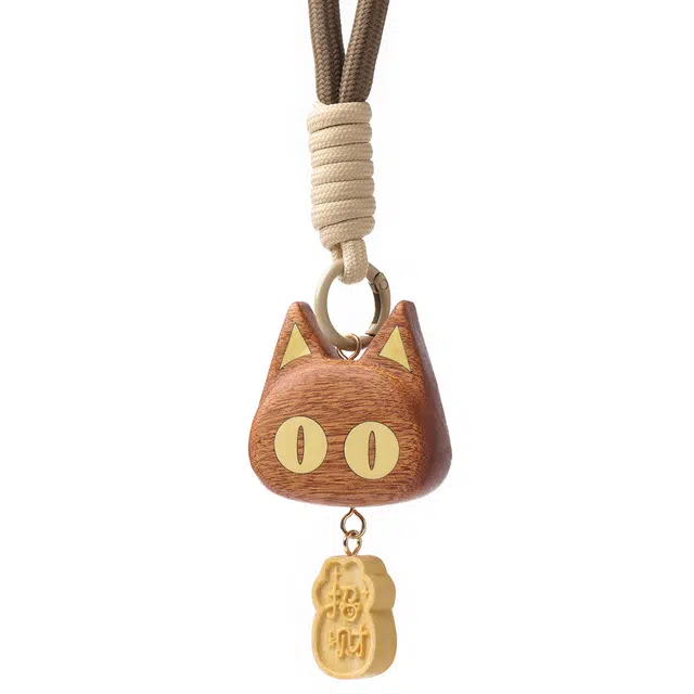 三檀小舍 招财猫可爱风平安喜乐诸事顺利 柴木 钥匙挂件 男女同款情侣款