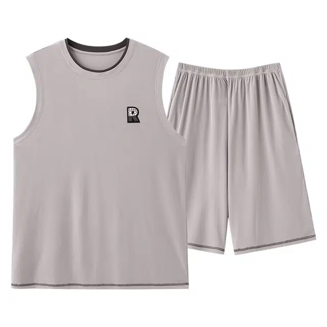 顶瓜瓜 透气简约休闲设计无袖背心五分裤家居服夏季睡衣套装 男款