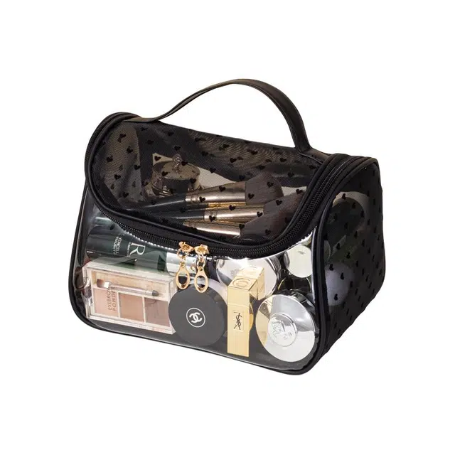 馨枕居 化妆品收纳包高颜值爱心网纱手提包大容量外出便携洗簌包