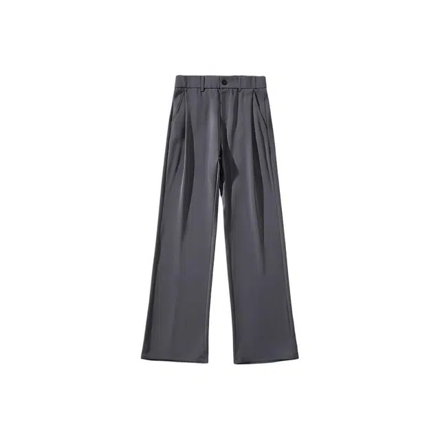 哲源 美式高街简约复古风夏季基础纯色裤子商务垂感西装裤中腰宽松长裤日常通勤透气冰丝休闲裤 男女同款