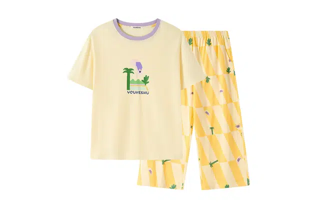 有棵树 家居服圆领套头短袖七分裤抑菌舒适透气空调服可外穿睡衣套装 女款