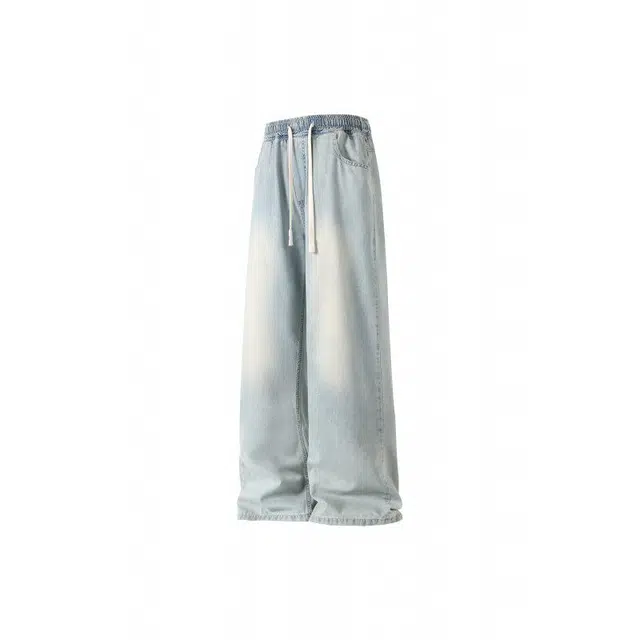 欧路得 美式冰丝夏季薄款潮牌宽松休闲裤大码天丝阔腿裤子牛仔裤 男款