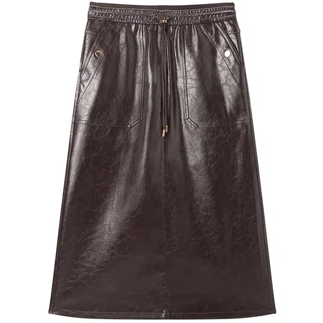 太平鸟 时尚简约百搭双腰头拼接皮长裙 女款