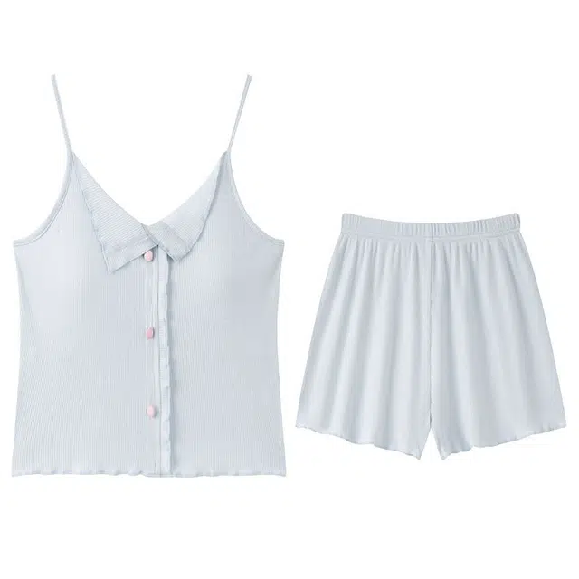 顶瓜瓜 胸垫系列 时尚透气舒适清新吊带家居服无袖三分裤夏季睡衣套装 女款