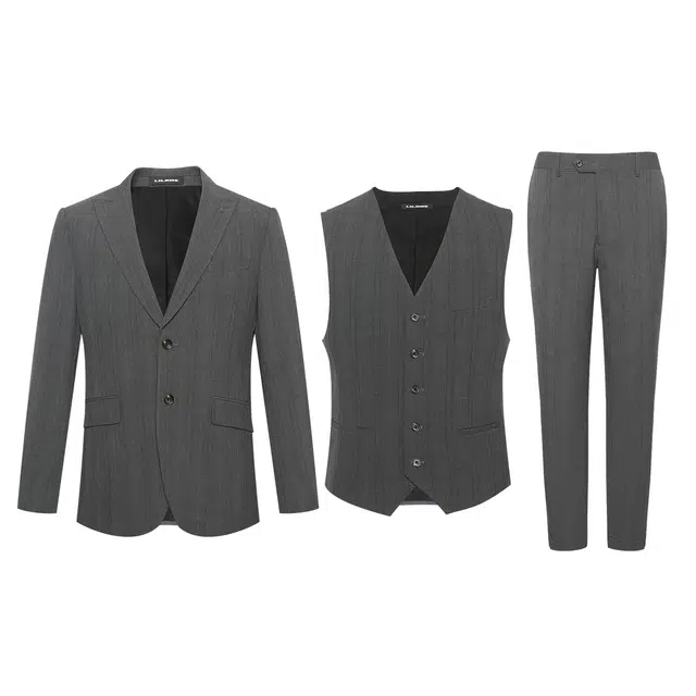 利郎 条纹戗驳领商务休闲质感百搭时尚都市三件套西装套装 男款