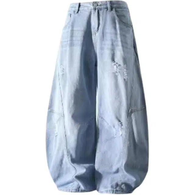 零氏 美式高街街头嘻哈重工弯刀破洞水洗复古渐变猫爪痕欧美舒适百搭独特青少年牛仔裤 男女同款