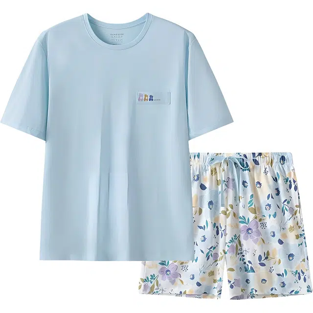 舒雅 休闲时尚印花圆领短袖家居服睡衣套装 女款