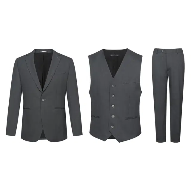 利郎 色织条纹商务休闲平驳领一粒扣质感百搭秋季三件套西装套装 男款