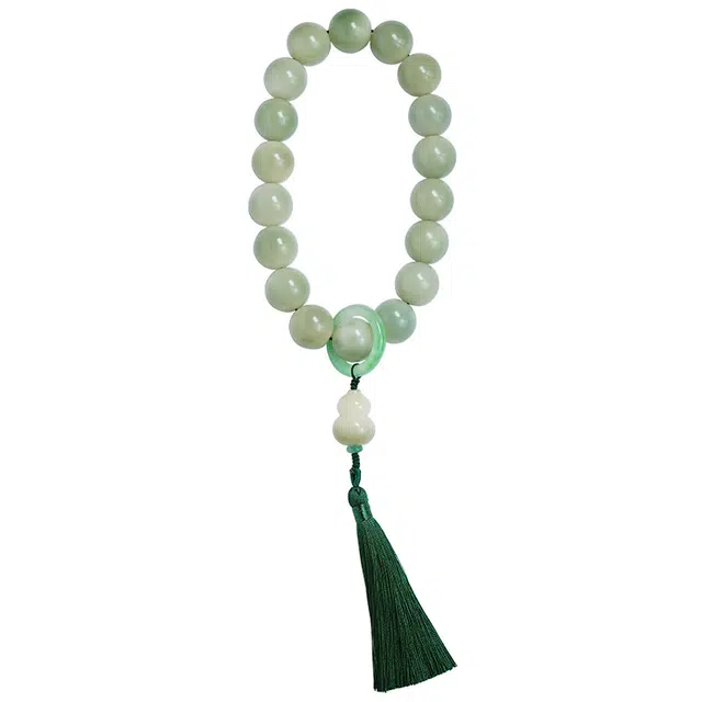 宣华意 渐变绿 配饰文玩跑环流苏十八子手持盘玩佛珠 白玉菩提 手串 男女同款情侣款