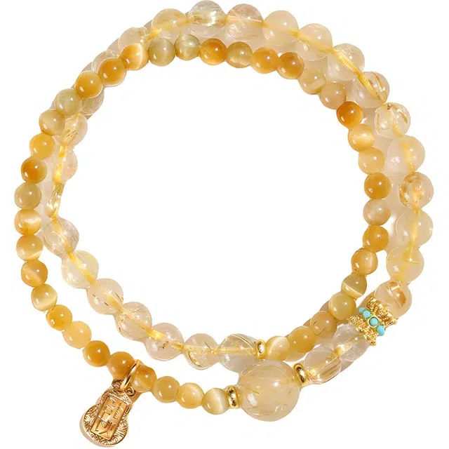 迈奇的礼物 招财暴富 转运 守护 上岸新中式国潮文艺清新甜美复古小众高级气质优雅百搭高颜值爆款天然 金发晶 手链 男女同款情侣款