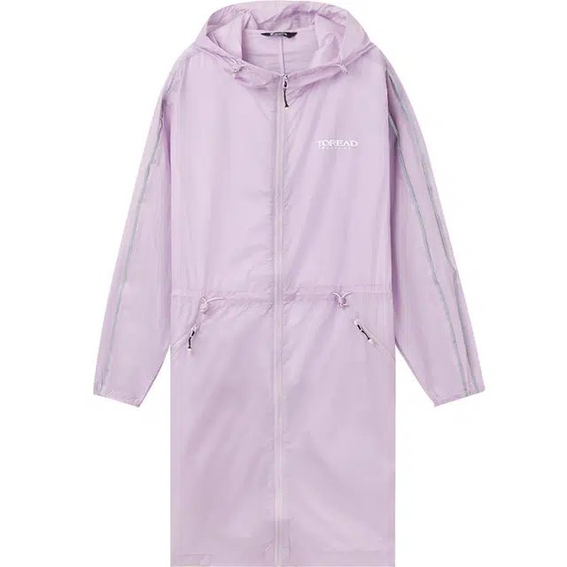 探路者 徒步系列 条纹中长款连帽拉链长袖防晒服 女款 丁香紫