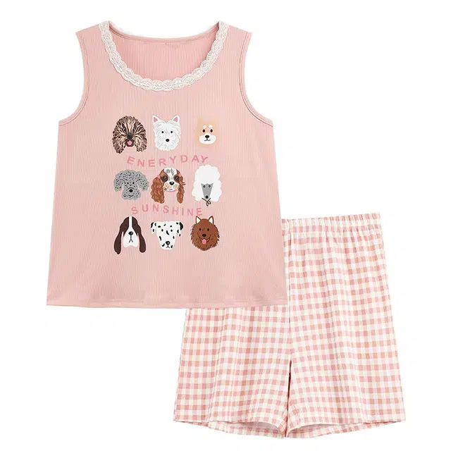 俏韵 圆领卡通风甜美舒适套头背心薄款家居服可外穿夏季睡衣套装 女款