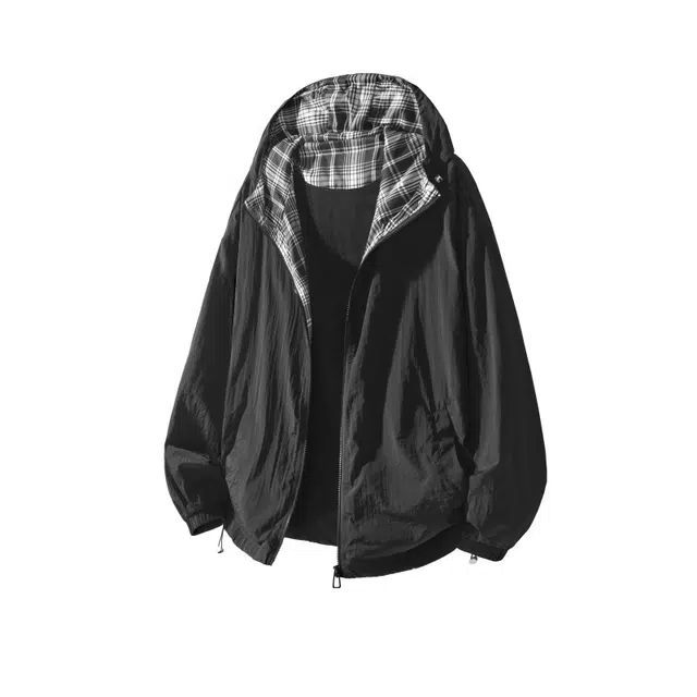 北极绒 美式格子拼接棒球服潮牌休闲运动长袖夹克外套 男款