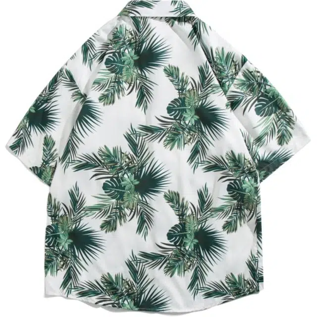 而度 美式经典植物印花夏威夷老钱轻薄宽松休闲百搭时尚简约垂感休闲翻领排扣松弛感无性别主义短袖衬衫 男女同款