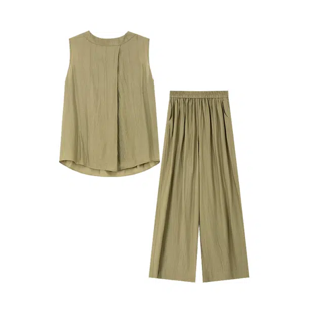 潞优野 百搭气质无袖上衣时尚舒适裤子休闲套装 女款