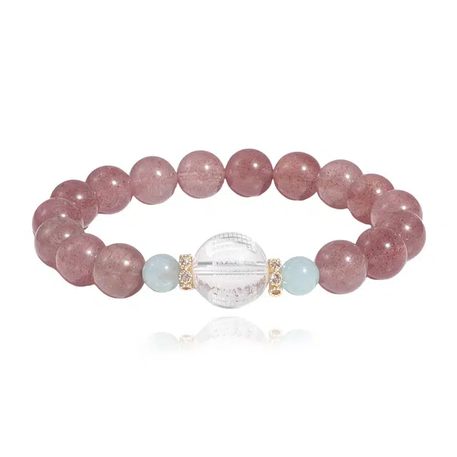 克兰茜 招财粉晶 绛粉禅晶转运圆珠串 新中式小众轻奢简约高级设计 诸事顺遂日常通勤精致百搭 精美礼盒 好运 草莓晶 玉石手串 女款