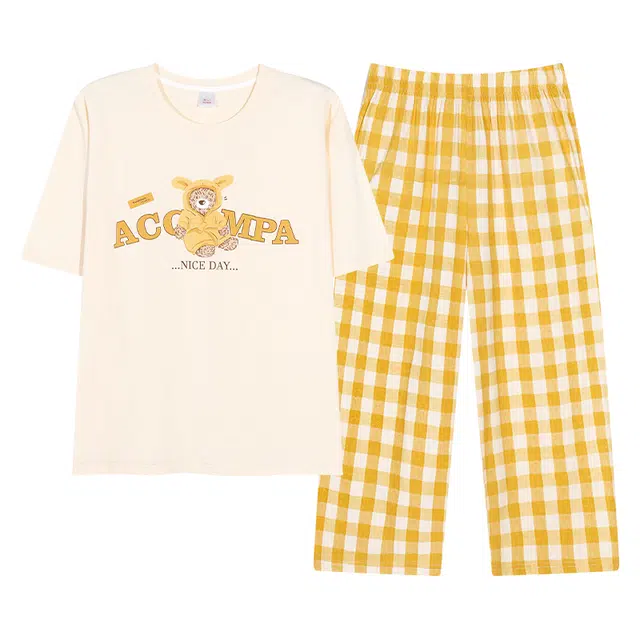 莫代尔 慵懒个性时尚百搭圆领纯棉休闲简约气质细腻短袖七分裤不易起球家居服可外穿睡衣套装 女款