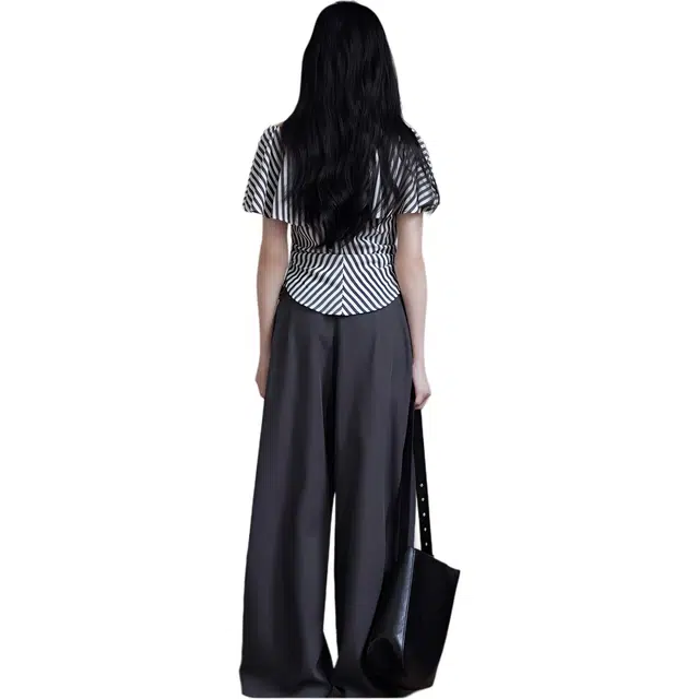 水中花 条纹短袖法式荷叶一字肩收腰小衫衬衫 女款