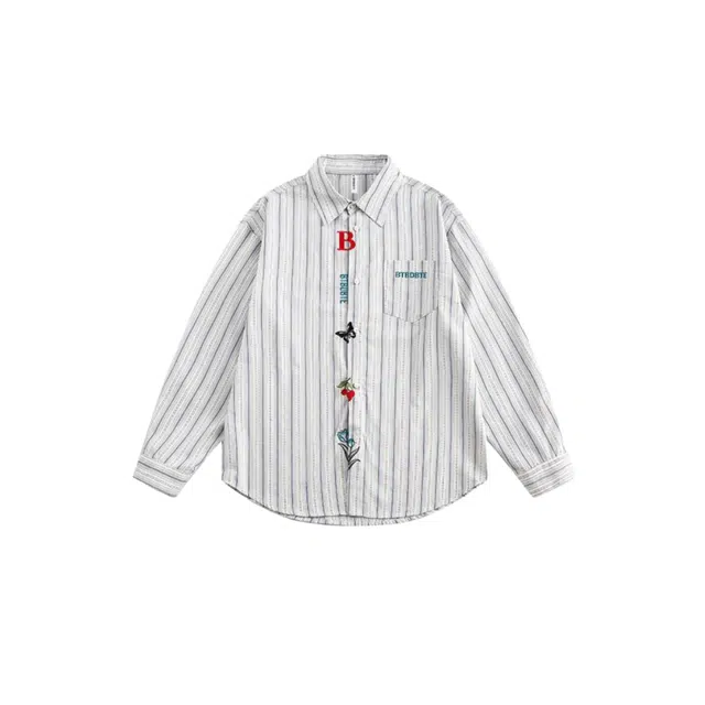 桴生 美式复古条纹字母刺绣长袖百搭衬衫 女款