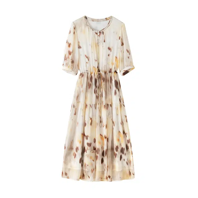 着西 小众国风单排扣度假风短袖连衣裙 女款