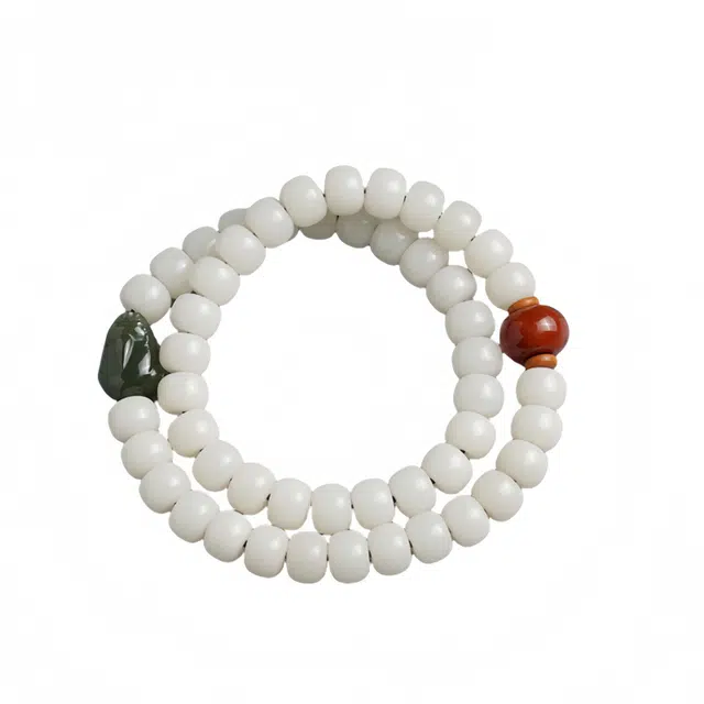 宣华意 新中式盘玩佛珠手持多圈 招财纳福 珠运珠#好运 白玉菩提 手串 男女同款情侣款