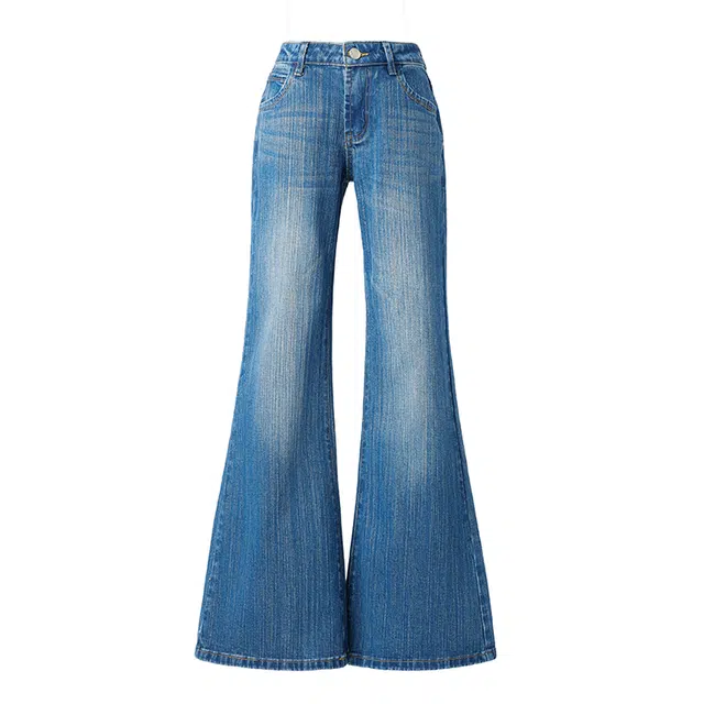 拾籍 潮流复古蓝宽松低腰显瘦微喇裤女夏季高街时尚垂感阔腿牛仔裤 女款