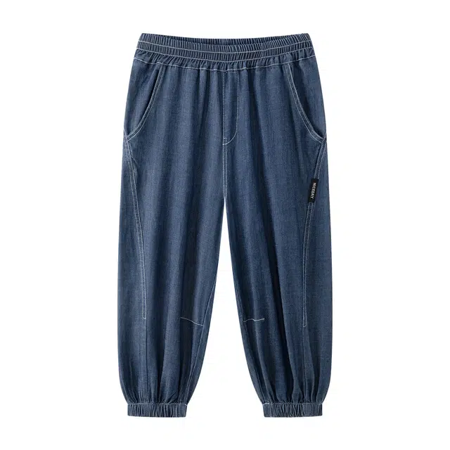 左西 皮筋腰带休闲中腰牛仔裤 儿童款 深牛仔色