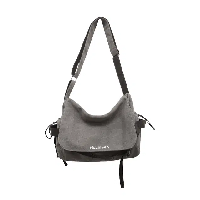 木林森 时尚简约复古日常百搭 帆布 单肩包 男女同款情侣款 灰色/黑色