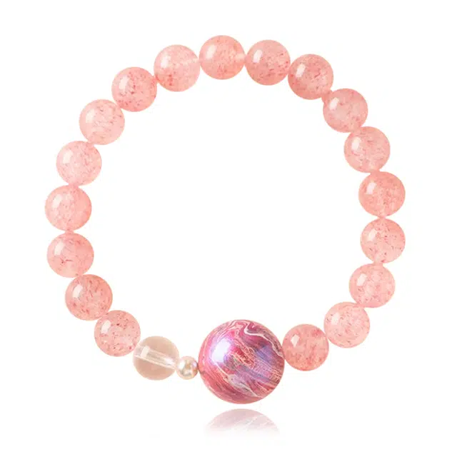 谧月珠宝 桃花朵朵时来运转招桃花桃花运来新中式国潮国风精美礼盒小众精致百搭轻奢风好运天然 草莓晶 水晶手串 男女同款情侣款