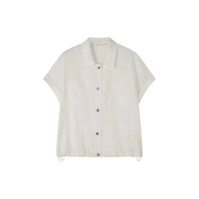 沫晗依美 休闲百搭纯色常规短袖翻领开衫衬衫 女款