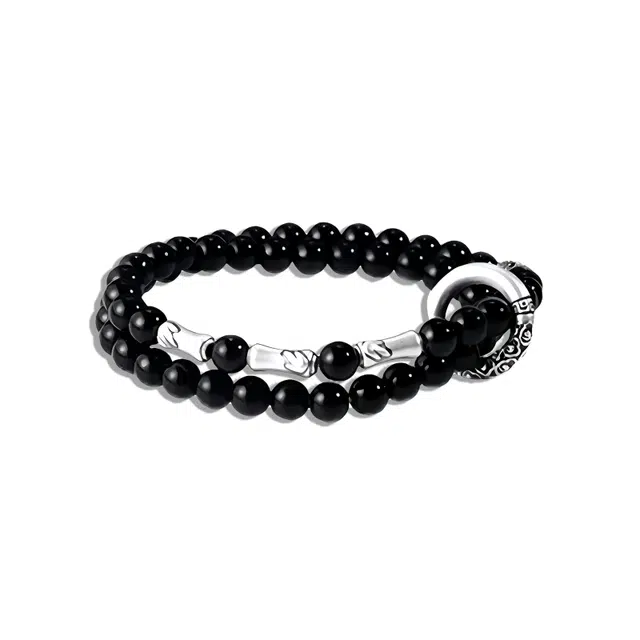 【足银｜高品质曜石】 奥斯坦汀 竹节新中式国潮时尚双层平安扣转运上岸金榜题名 黑曜石 手串 男女同款情侣款