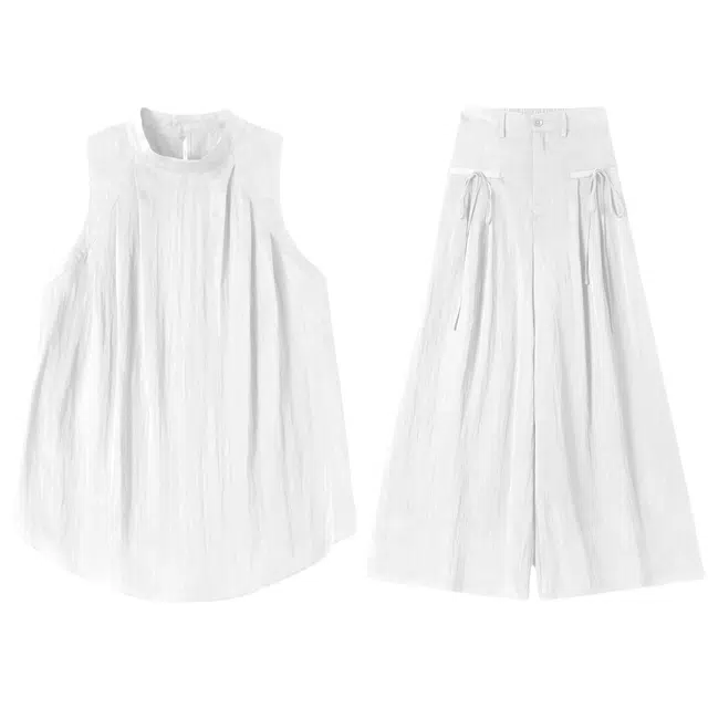 木清清 多风格无袖上衣搭配高腰下装休闲套装 女款