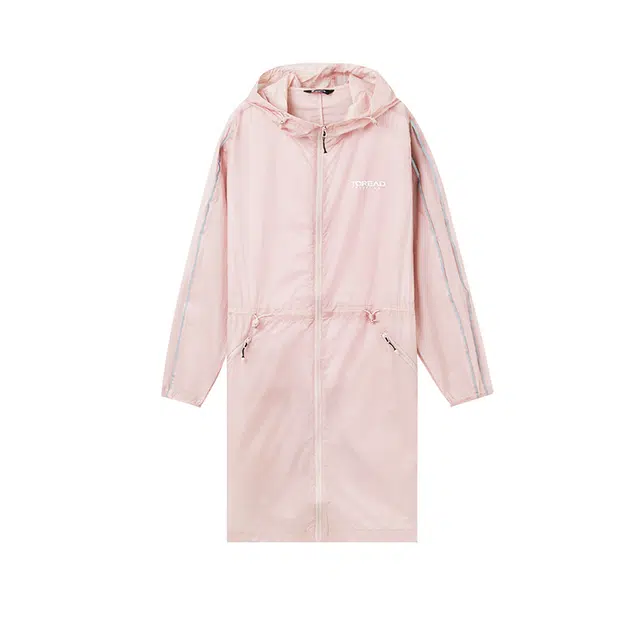 探路者 徒步系列 条纹中长款连帽拉链长袖防晒服 女款 城市粉