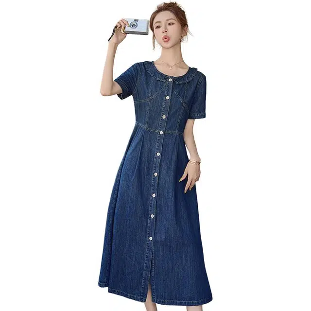 恒源祥 夏季时尚潮流女士牛仔面料服装短袖连衣裙 女款